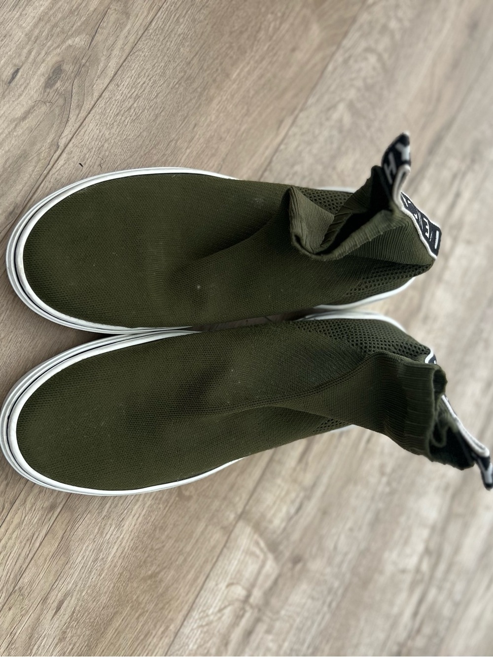 Givenchy Olive Green Knit Sock Sneakers with White Sole